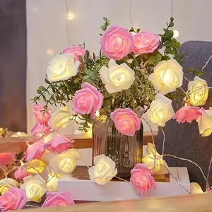 1pc 1m Long LED Rose Light String, 10-Head LED Rose Lights, Home Decor, Festival Atmosphere, Wedding Party Decoration, Aa Battery Powered