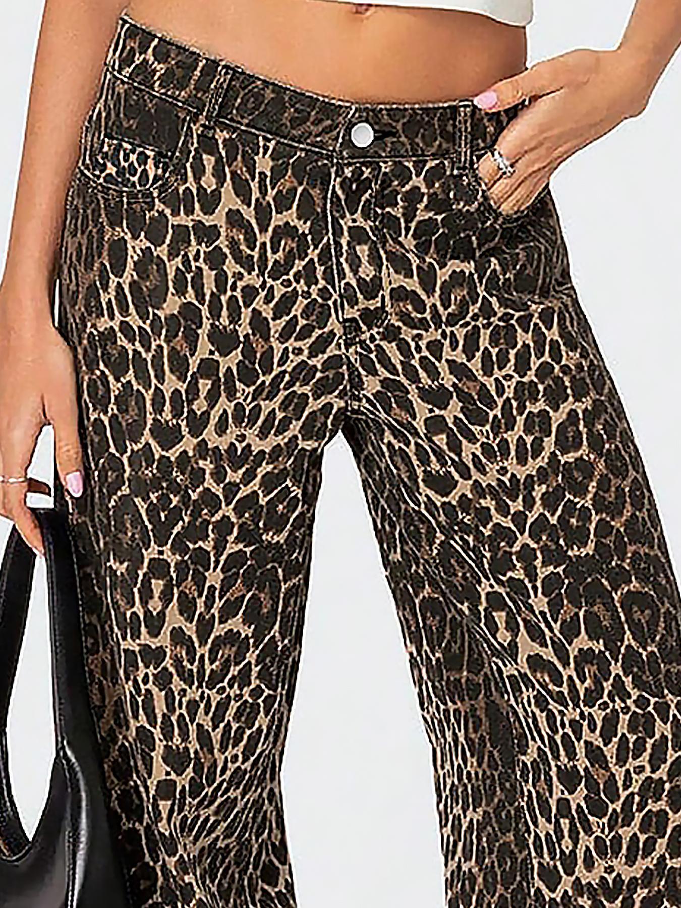 Women's Leopard Print Straight Leg Pants, Casual Comfy Trousers for Spring & Fall, Fashion Women's Bottoms for Daily Wear, Casual Bohemian Trousers, Boho Casual Trousers