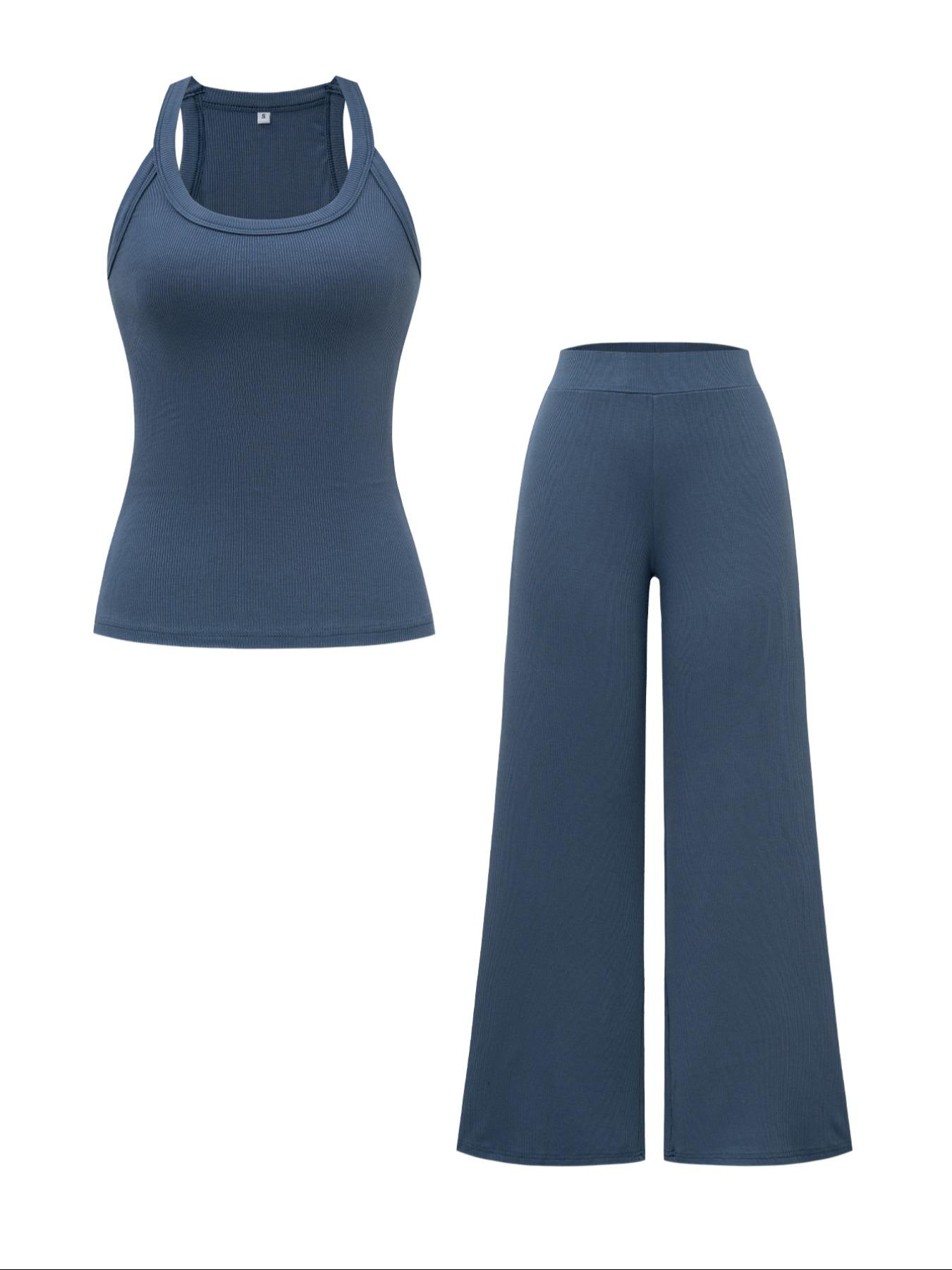 Women's Casual Chic Two-Piece Set, Plain Color Crop Top & Pants, Summer Fitted Thin Fabric, Daily Wear Essentials