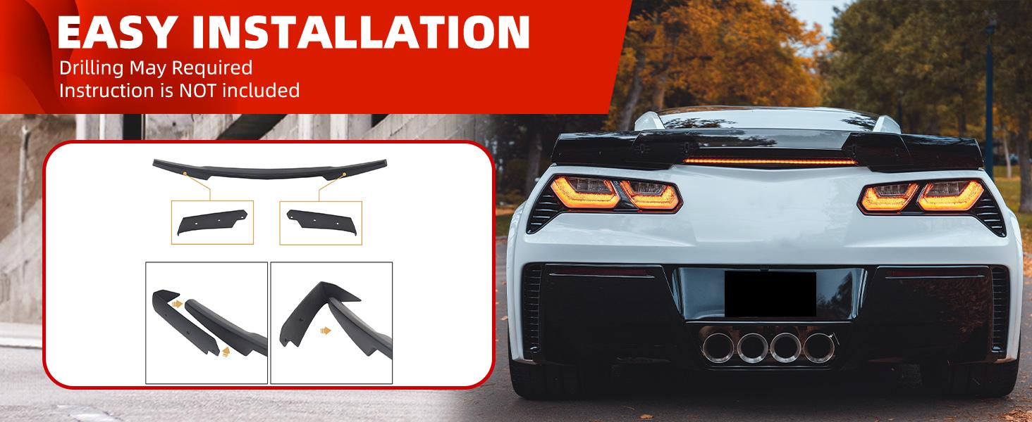 Rear Spoiler & Side Winglets Compatible with 2014-2019 Chevy Corvette C7 Exterior Rear Spoiler Wing Tail Roof Top Lid Stage 2 Style