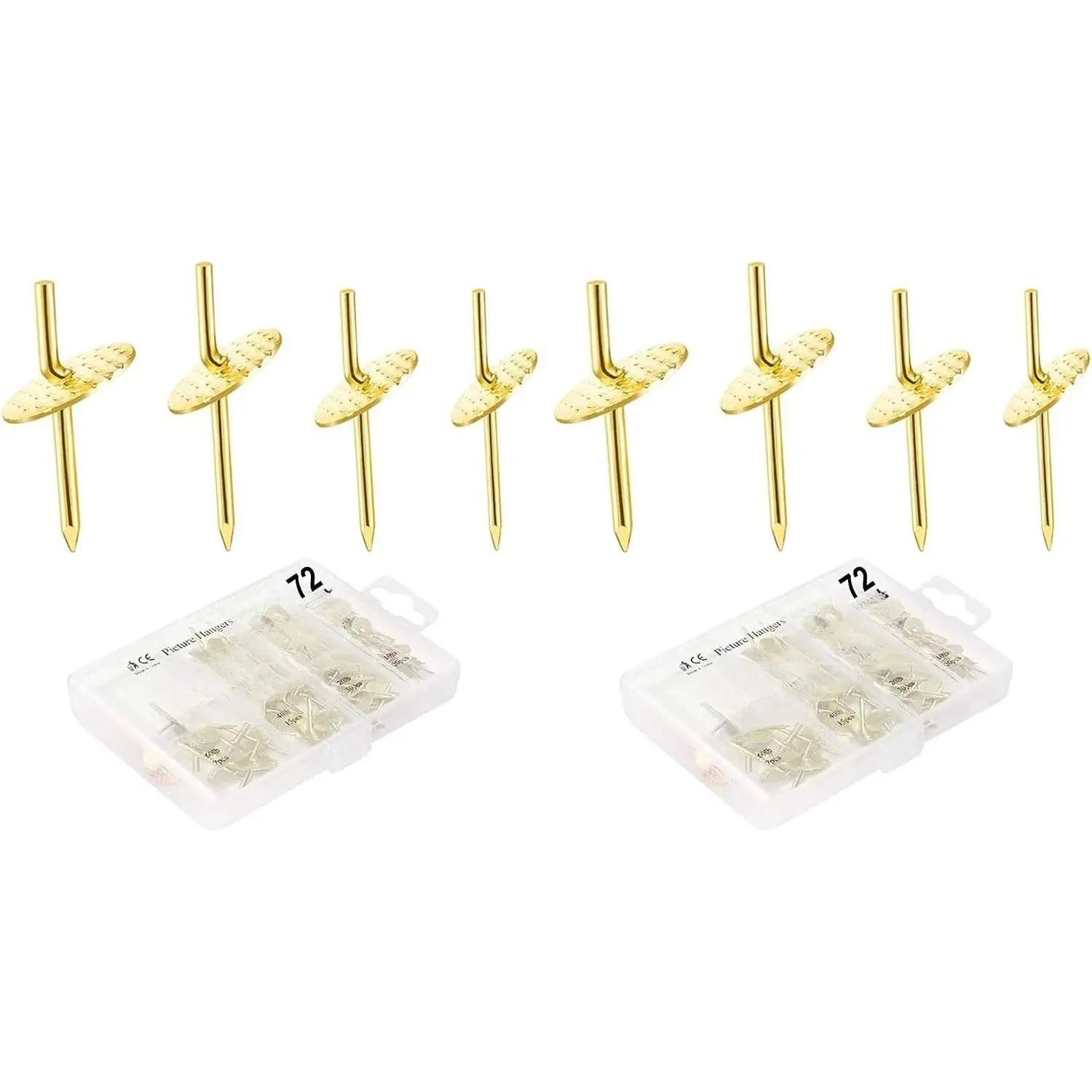 72 count Picture Hangers with 10-60lbs, 4 Different Size Picture Hangers, Iron Alloy  Hooks, Plaster Picture  Kit  Wooden/Drywall  Hardware for Clock, Mirror,