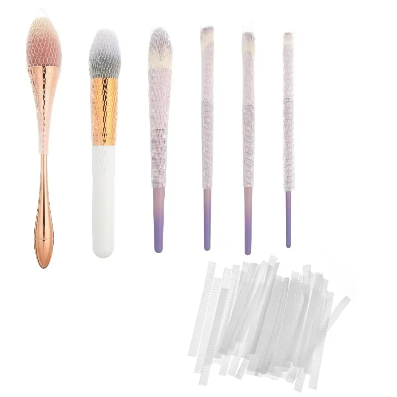Makeup brush cover, a reusable makeup brush guard, expandable makeup brush protection net, mesh cover set (white)