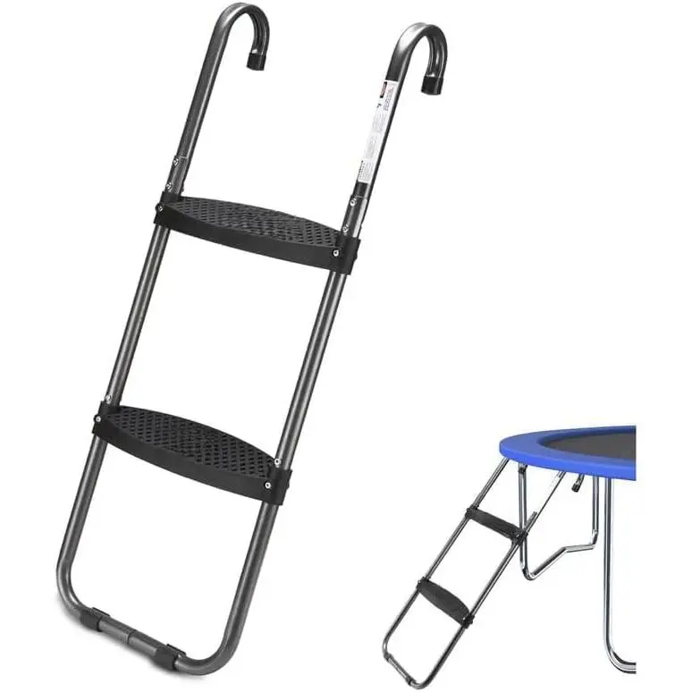 2-Step Trampoline Ladder with Wide Flat Steps for Kids/Children| Trampoline Accessories with Skid-Proof Steps, Trampoline Stairs Universal Hook Fit, 220 LBS Capacity, UV-Treated Steel