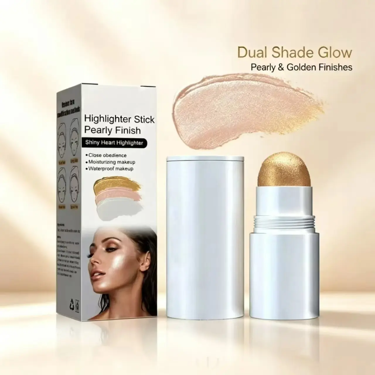 Drugstore Viral Shimmer Highlighter Wand, Integrated Highlight & Contour Stick, Natural Soft Pearlescent Glow for Cheekbone Nose Collarbone, Portable Long Wear Waterproof Cream Makeup Stick,luxury,cosmetic,refill container,handheld,mirror,cr,duofa,cleaner