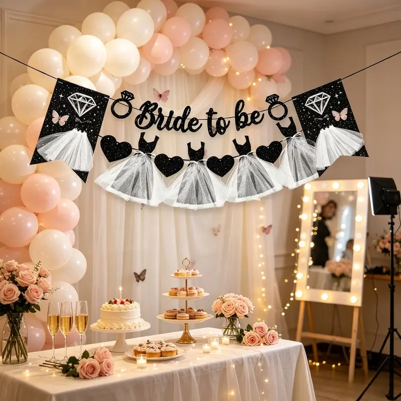 Wedding Themed Hanging Banner Garland Set of 3, Bride To Be Heart Wreath with Bridesmaid Print, Fabric & Paper Wall Decor Sign, Festival Photo Backdrop Ornament for Bachelorette & Bridal Shower Party Supplies