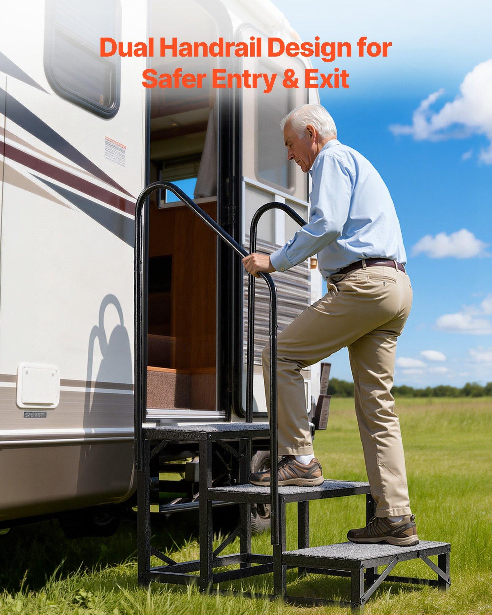 VEVOR RV Steps with Dual Handrails, 3 Steps, 660 lbs Load Capacity ...