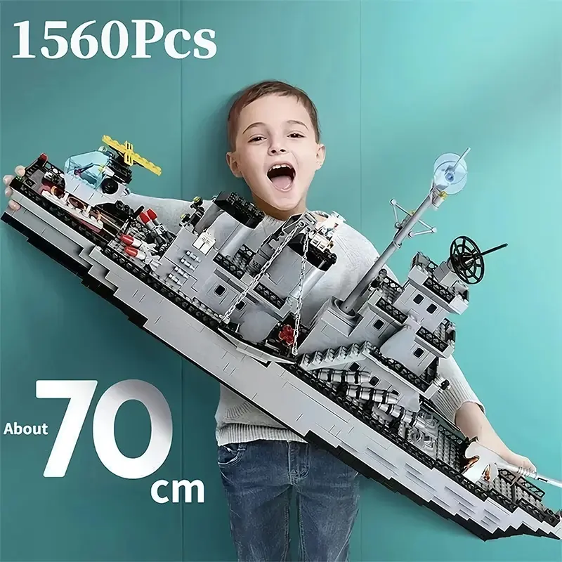 6 in 1 Large Size Military Warship Building Blocks, 1560Pcs 6-in-1 Combined Model, Boys Assembly Toy Combined Military Ship Model, Large Particle Building Blocks Hobby Toy For Kids