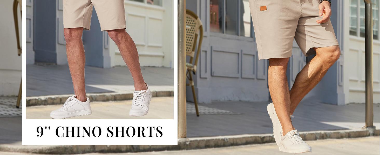 Good osierds Men's Casual Chino Shorts 9" Inseam Cotton Drawstring Summer Beach Shorts Comfy Elastic Waist Daily Loungewear Essential with Pockets