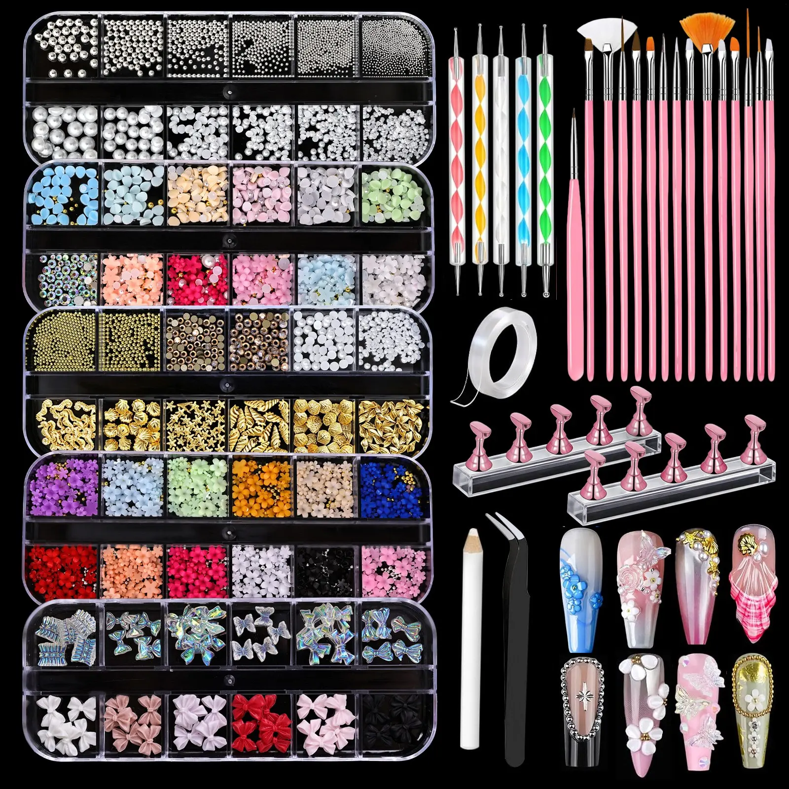 Nail Art Kit - Nail Design Kit, Nail Art Brushes Set - Nail Art Dotting Pens, Multi-Size Rhinestones, 3D Butterfly & Flower Charms, Nail Painting Brushes-  Rhinestones for Nails, Nail Tech Supplies