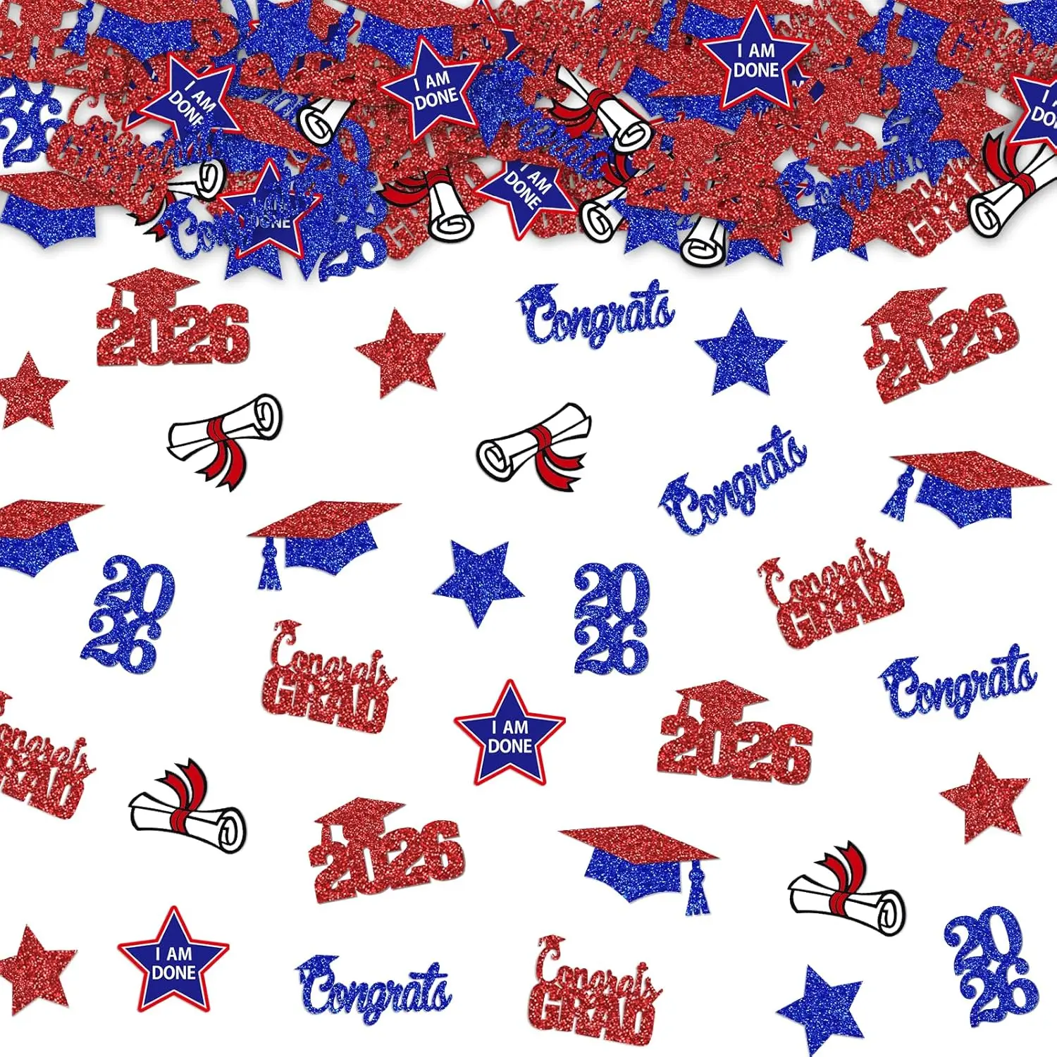 200Pcs Red and Blue Class of 2026 Graduation Confetti, Grad Table Confetti, Congrats Graduation Party Table Decorations