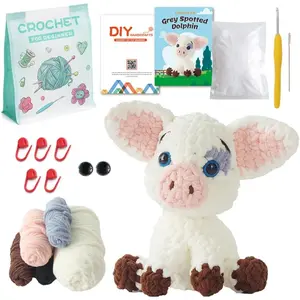Crochet Kit for Beginners – Knitting Kits Cute  Kitten  with Pre-Started Easy Yarn, Step-by-Step Video Tutorials for Adults DIY Crafts (Pig)