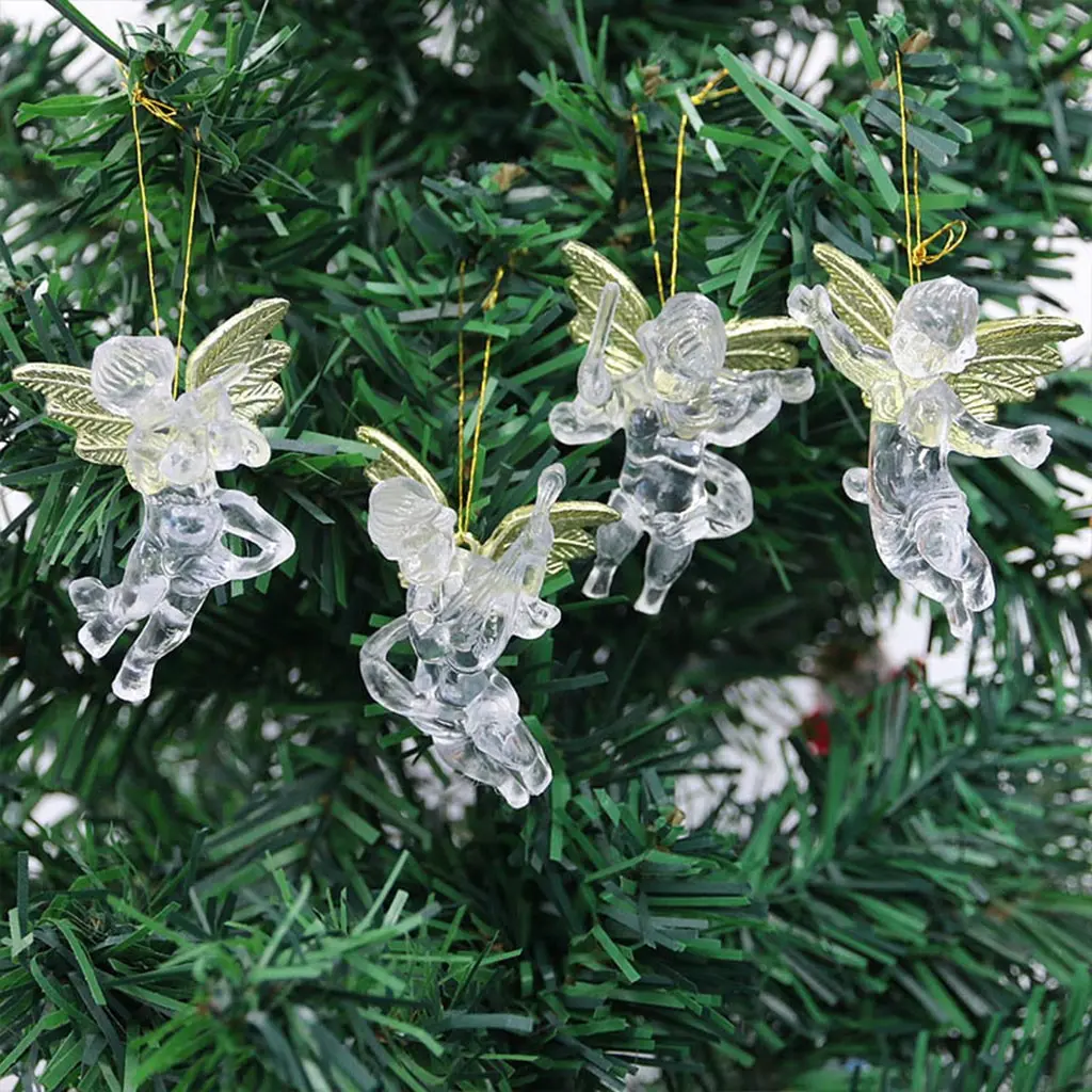 (4 Pieces/bag) Christmas Tree Cupid Transparent Pendant, New Year Holiday Room Decoration, Pendant Decorations for Festive Season