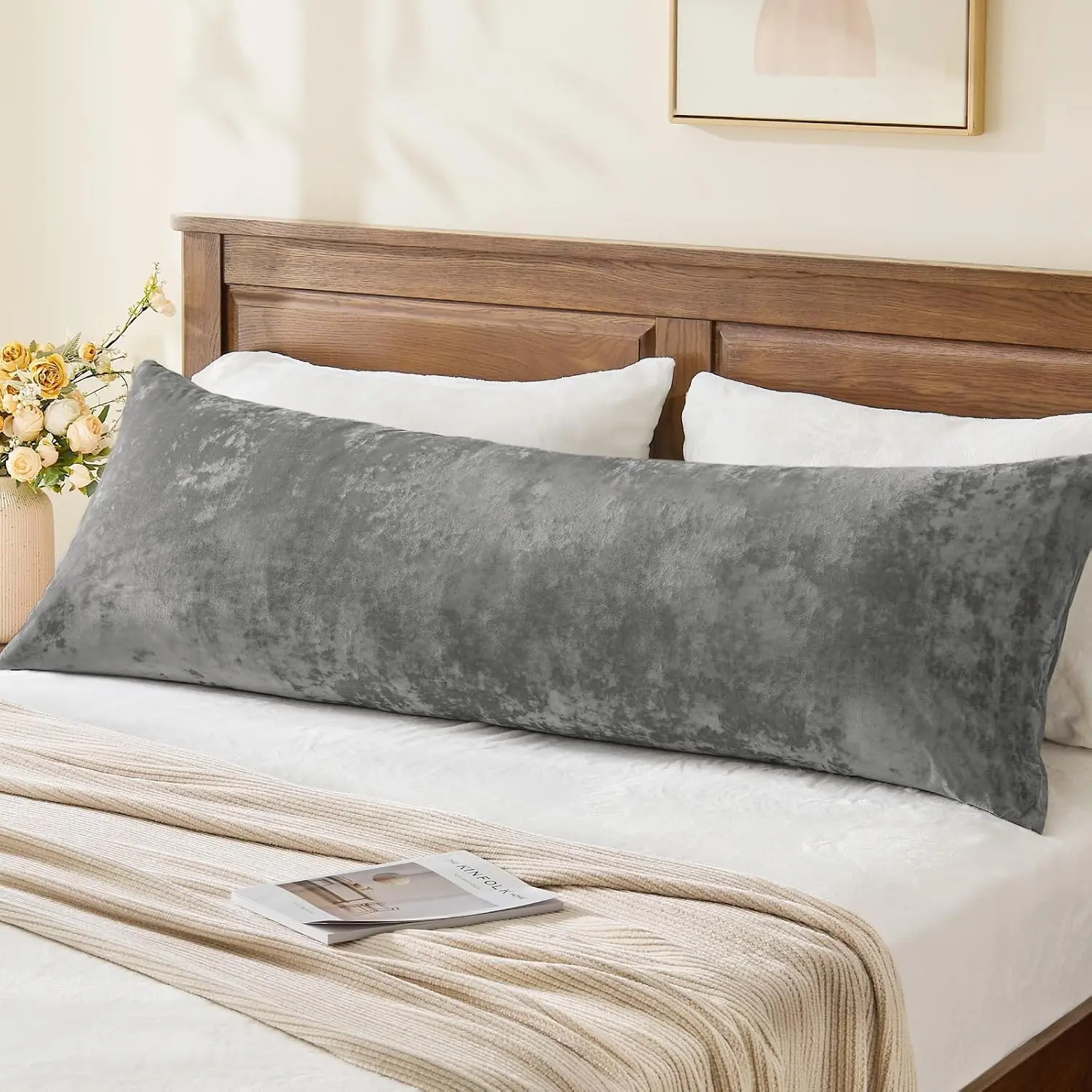 Pillow Cover with Zipper, Grey, 20x54 Inch, 1 Pack |  Pillow Pillowcase, Super Soft & Comfy, Long Pillow Case for Bedroom Couch, Decorative,  Decor for  Seasons