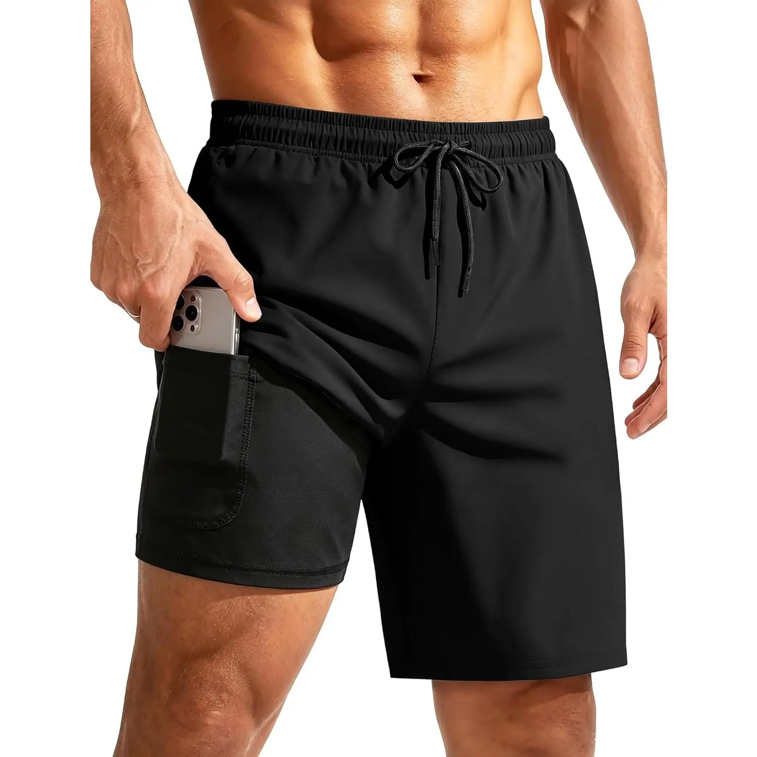 Men's Swim Trunks with Compression Liner 7 Inch Quick Dry Bathing Suit Beach Shorts with Zipper Pockets