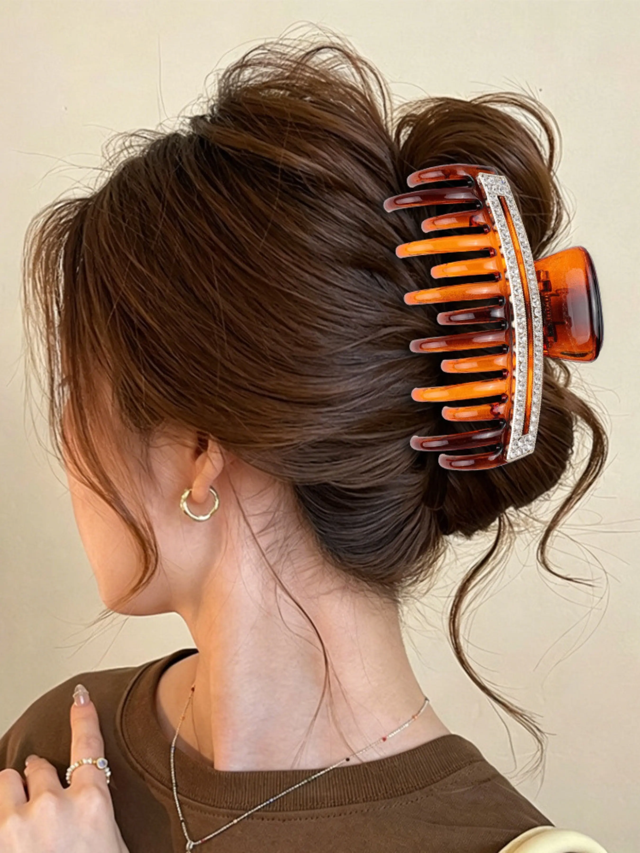 Water Drill Bone Clip Full Back Large Half Ponytail Hair Clip, Women's High-End Shark Clip for Thick Hair, Stylish Hair Accessory