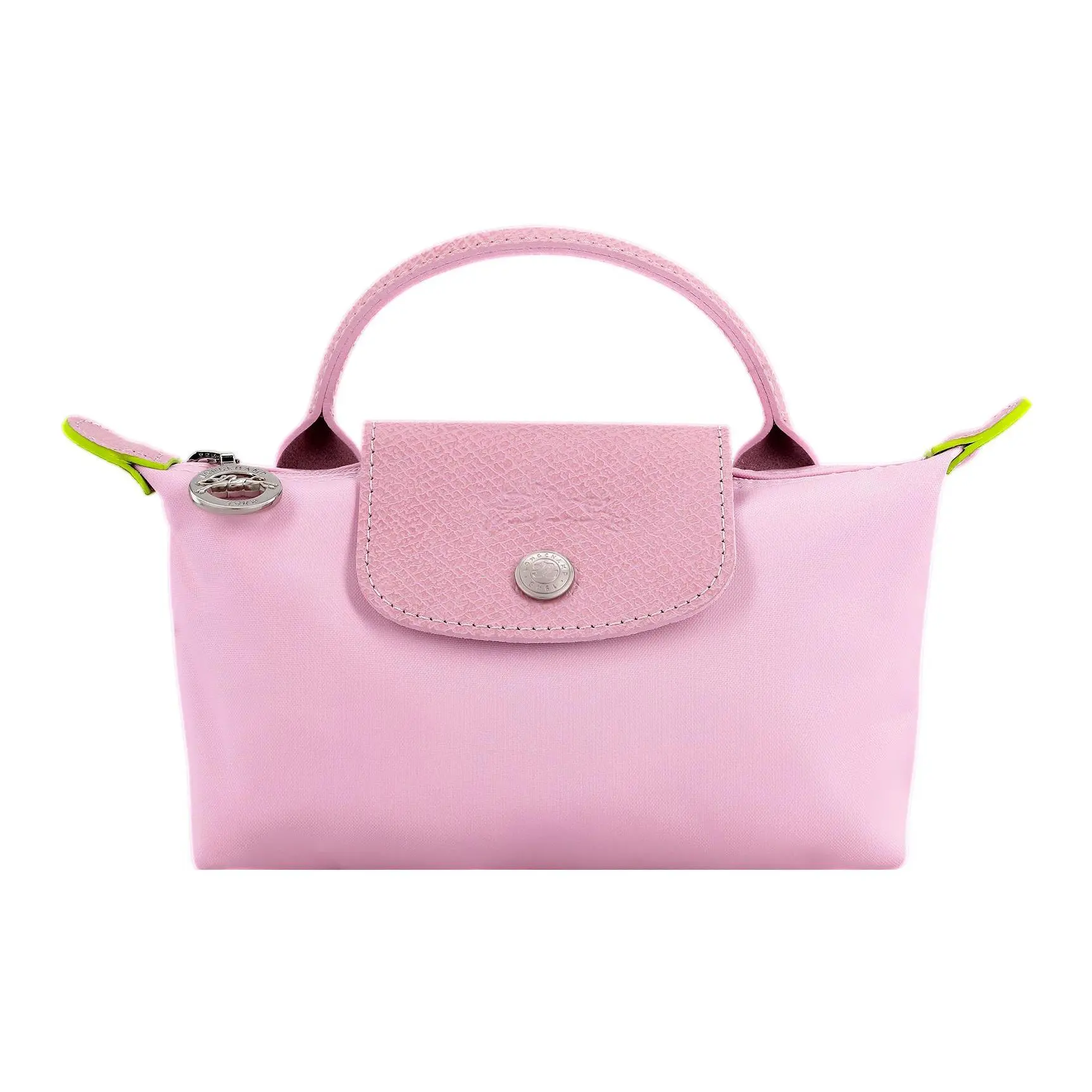Longchamp Le Pliage Green 17 Logo-Zip Snap Closure Solid Embroidered Purse with Leather Trim, Small Women’s Pink Tote
