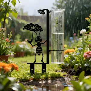 2pcs Metal Ant Frame + Rain Gauge, Glass Measurer, Large Capacity, Garden Decor, Birthday, Christmas, Halloween Gift