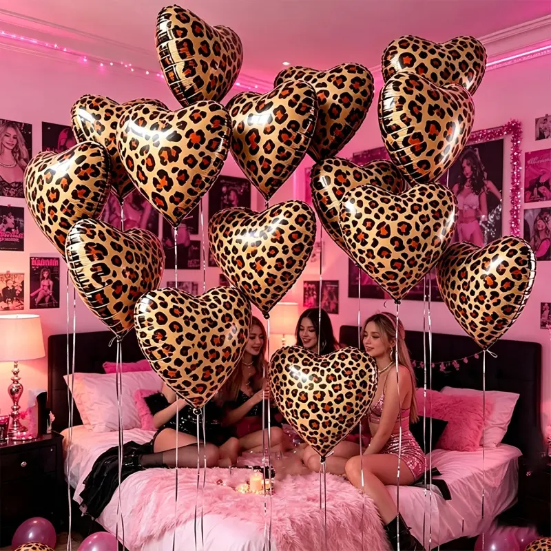 10 pieces, 18inch leopard print heart-shaped foil balloons, suitable for birthdays, Christmas, Mother's Day, graduation parties, birthday party decorations, anniversary celebrations, holiday backdrops, outdoor party ambiance