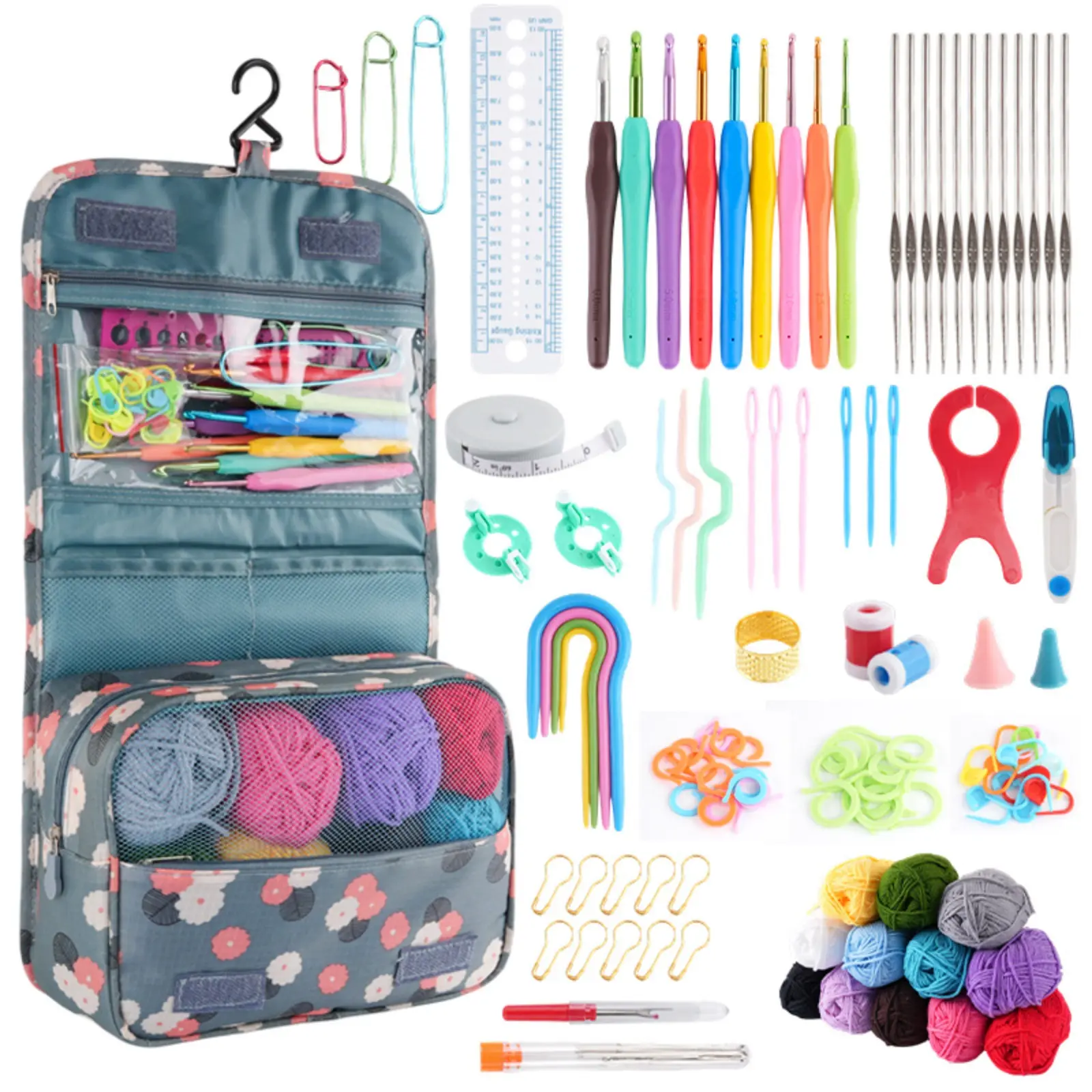 130PCS Crochet Hook Tool Kit, Hand Knitting Supplies Storage Bag with 12 Colors Milk Cotton Yarn, Complete DIY Crocheting Starter Set for Beginners, Craft Knitting Accessories for Handmade Yarn Projects