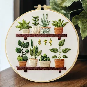 Full Range Green Plant Pattern Embroidery Kit for Adults & Beginners, Includes Embroidery Cloth, Hoops, Threads, Embroidery Skill Guide for Craft Lovers Hand Stitching