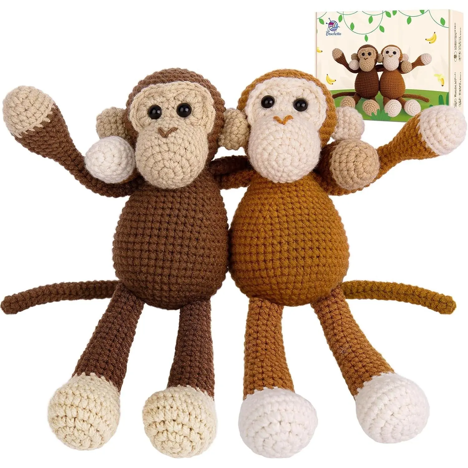 Crochet Kit for Beginners, Crochet Kits with Step-by-Step Video Tutorials, Learn to Crochet  Kit for Adults , DIY Craft Knitting Supplies, Monkey Amigurumi (40%+ Yarn)