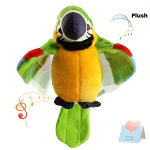 Green Talking Parrot Plush Toy(Without Battery), Repeats What You Say Stuffed Animal, Macaw Electronic Recording Interactive Animated Bird Shakes Wings Gift Birthday Christmas Suitable for Boys Girls