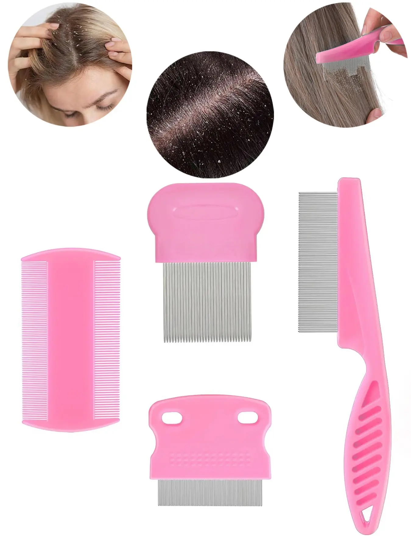 4pcs Scalp Comb Set, Dandruff Lice Detangler, Fine Tooth Massage Brush, Multi-Functional Hair Care Tool, Ideal for Women's Styling & Head Health, Hair Styling Tools