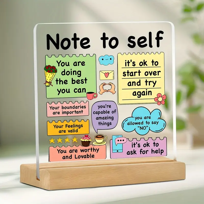 2D Flat - A Versatile Decorative Desk Sign That Fits All Four Seasons, Featuring a Modern 2D Flat Design, Acrylic Plaque Sign. This Single Piece Serves As an Inspirational Reminder for Mental Well-Being