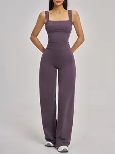 Women's Sporty Two-Piece Set, Sleeveless High-Waist Yoga Pants, Slim-Fitting Athletic Wear, Fall Season, Comfortable & Stylish