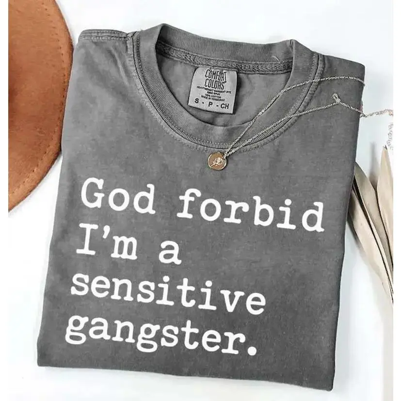 Amaya Papaya Shortsleeve Graphic T-Shirt, 100% Cotton 'Sensitive Gangster' Quote Tops Inspired by Love Island USA