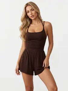 Versatile U Neck Sleeveless Partial Button Tank Top & Elastic Waist Wide Leg Drawstring Trousers Co-ord, Lightweight Breathable Going Out Outfit, Skin-Friendly Two Piece Sets