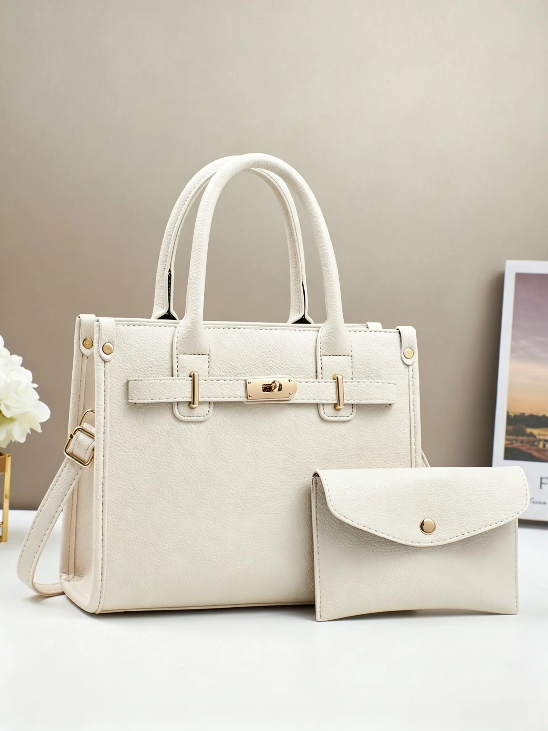 2 Piece Set Women's Card Holder Top Handle Bag, PU Leather Crossbody Bag, Elegant Office and Daily Shoulder Handbag, Elegant Casual Handbag, Casual Fashion Bag