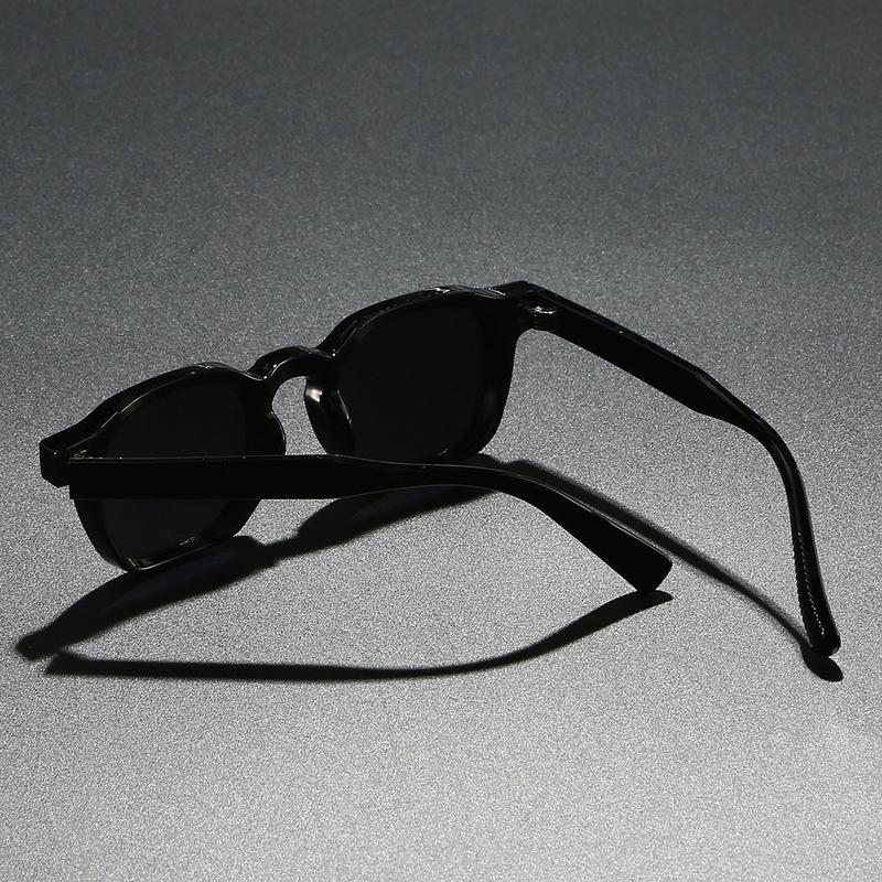 Vintage Square - Frame Sunglasses: Transparent Gray Acetate Frame, Tortoise - Patterned & Engraved Temples, Black Lenses Vintage Square - Frame Sunglasses: Transparent Gray Acetate Frame, Tortoise - Patterned & Engraved Temples, Black Lenses