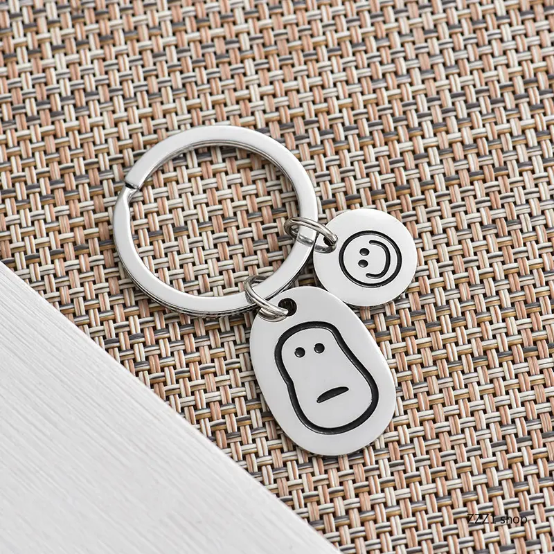 Stainless Steel Keychain, Trending Kawaii Accessory, Creative Smiling Winter Melon Pendant Key Chain, Cute Minimal Backpack Ornament, Smooth Anti-rust Metal Craft, Lightweight Unisex Decor, Great For Daily Car Key Hanging, Student Backpack Decor And Casua