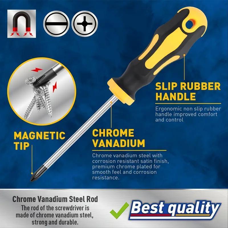 Magnetic Screwdriver Set, 12pcs/set Professional Screwdriver Set, Including 5 Cross & 5 Slot Head & 2 Key Screwdrivers, Multifunctional Hand Tool for Home & Office