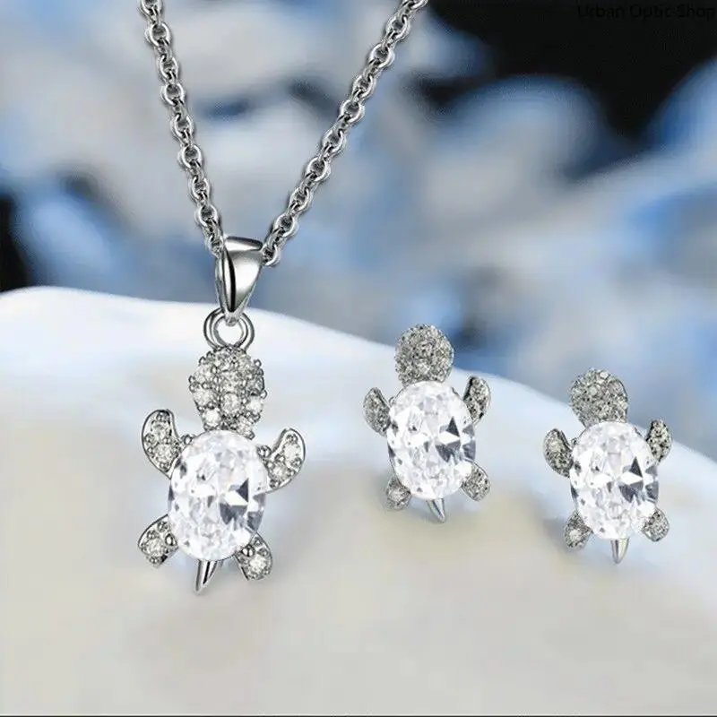 Women’s 3-in-1 Complete Turtle Motif Nautical Jewelry Set - Silver Metal Coating Necklace, Hook Earrings & Bag Charm with Colorful Glass Accents, Casual Elegant Light Luxury Beach Gift for Female Ocean Lovers