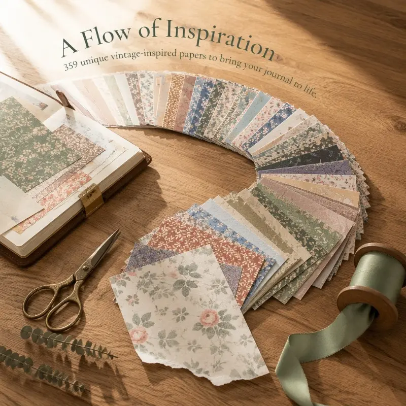 Vintage Floral Thick Office Stationery Paper (359 Sheets) - Rich Vintage Hues, High-Quality Feel - For Journaling, DIY Projects - Ideal for Crafters