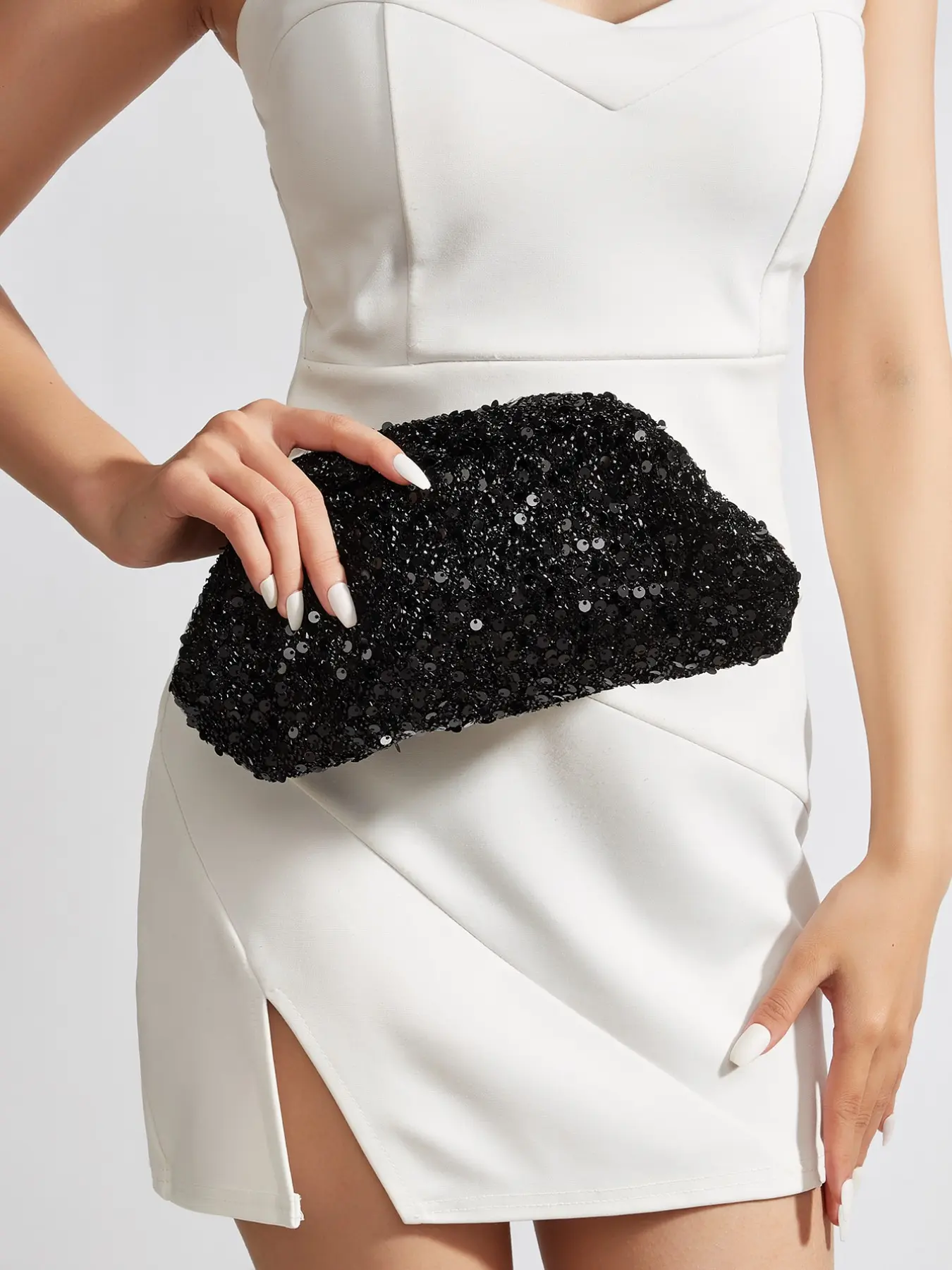 Black Sequin Cloud Clutch Wristlet Bag Women Glitter Sparkly Evening Handbag Detachable Strap Crossbody Shoulder Purse For Wedding Prom Party Cocktail Formal Night Out Club
