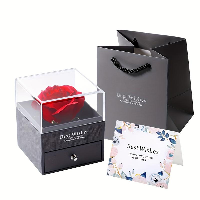 Forever Red Rose Gift Box with Necklace - Real eternal rose with women necklace inside, Enchanted Real Rose Flower for Valentine's Day Anniversary Wedding Romantic Gifts for Her.