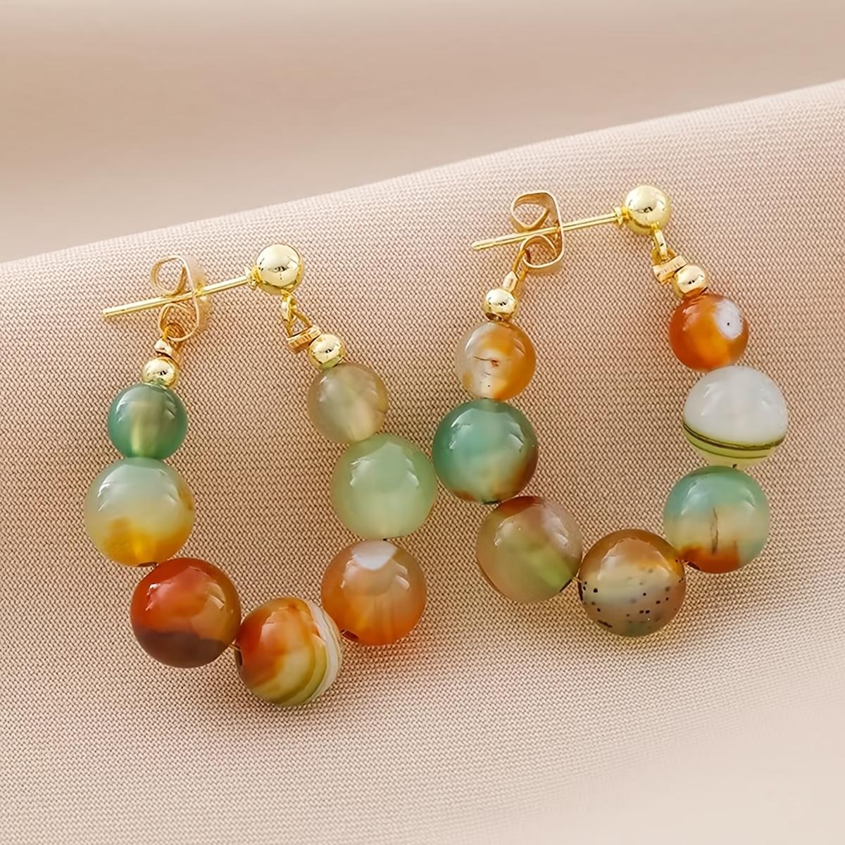 Elegant Women Vibrant Colored Agate Bead Drop Earrings Bohemian Vintage Handmade Colors Agate Beads Drop Earrings Festivals, Birthdays, Dates, Parties, Vacations, Shopping, And Daily Commuting Accessories