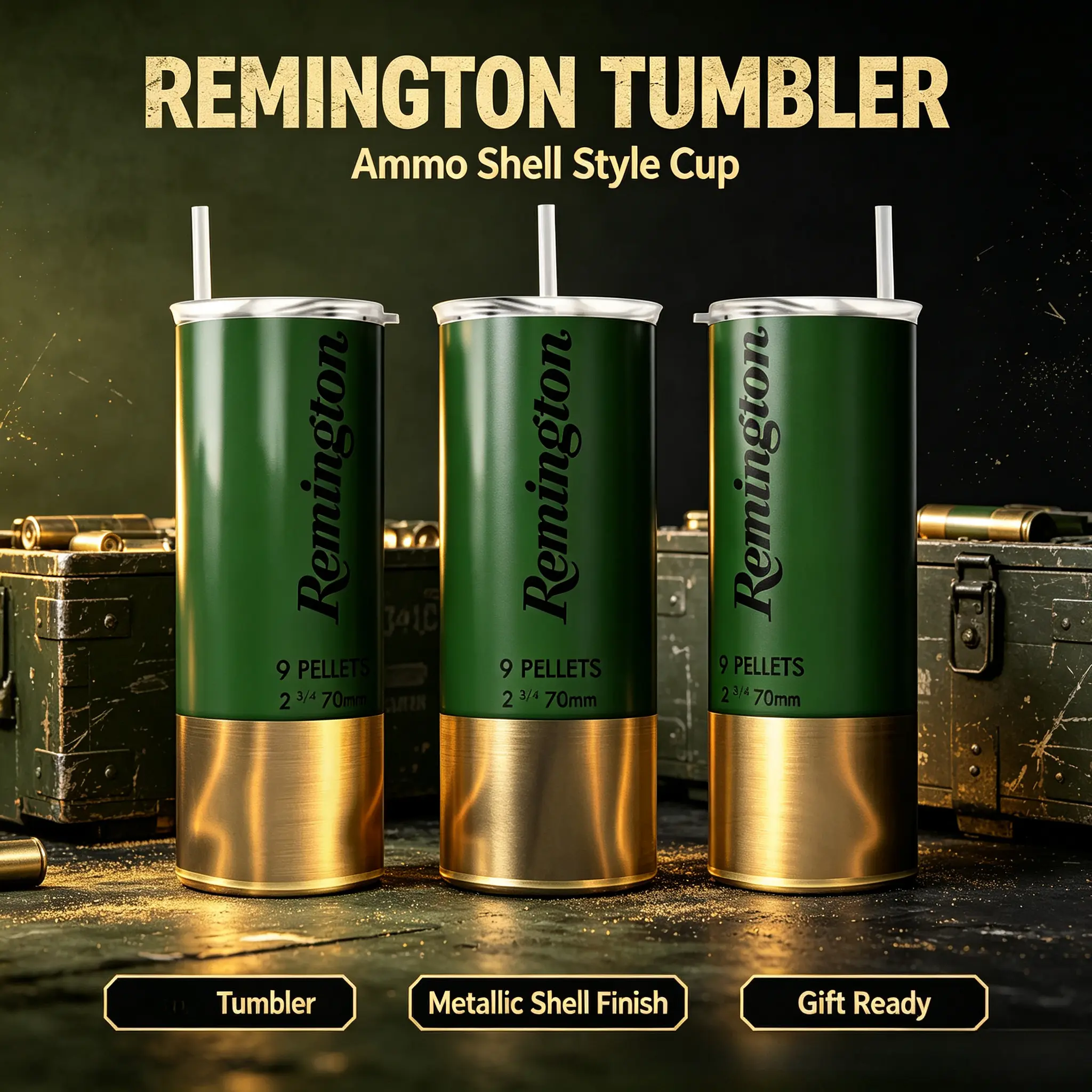 Remington Green Tumbler With Lid And Straw, 20oz Skinny Stainless Steel Water Bottle, Insulated Straight Cup, Summer/Winter Drinkware, Outdoor Travel Accessories | High Quality Stranger Things Mug