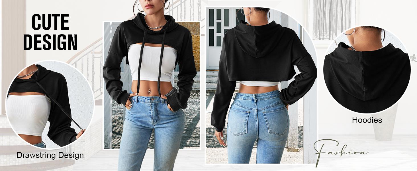 Gothic Streetwear Cropped Hoodie |   Drawstring Waist All-Season Casual Daily Top