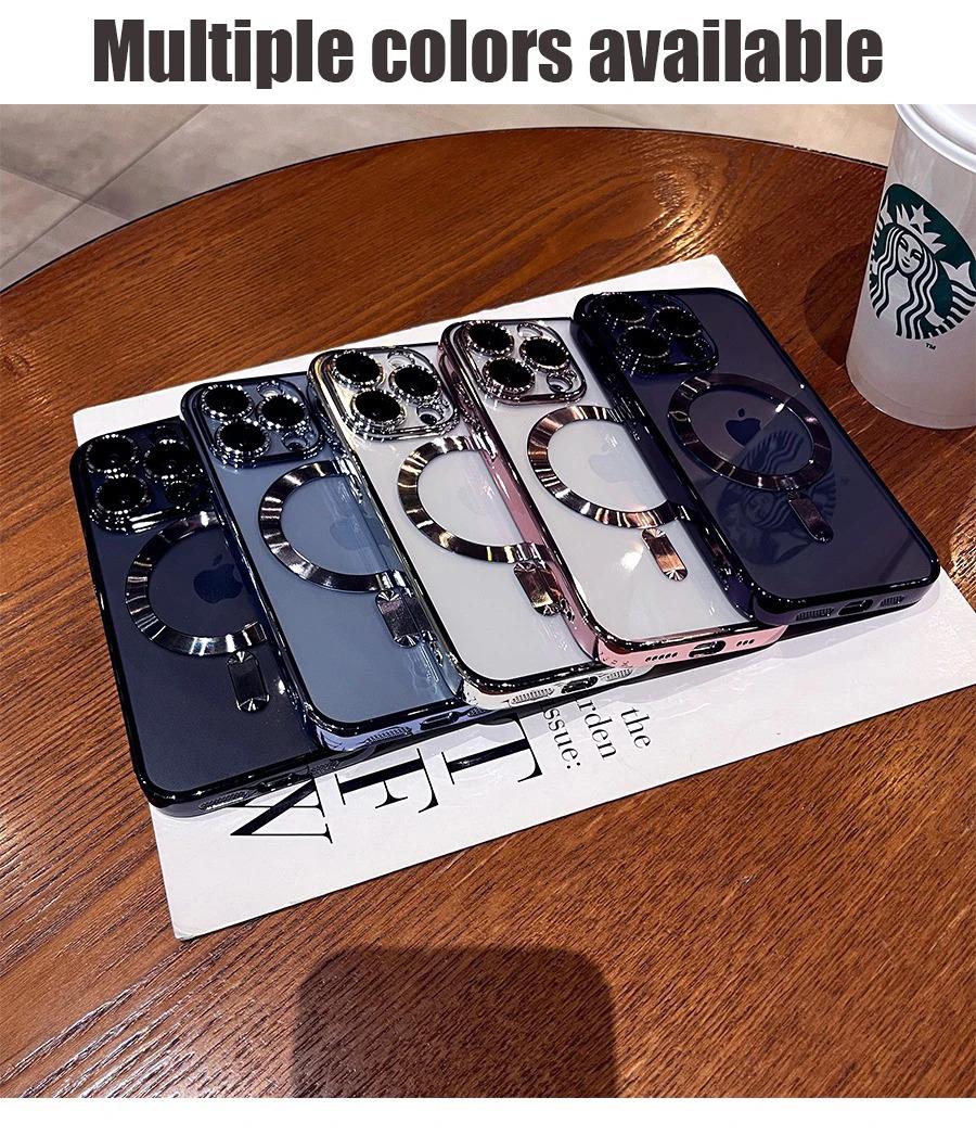 Plating Soft TPU Full Lens Protect Case for iPhone 17Air 17 16 15 14 13 12 11 Pro Max Plus Magsafe Compatible Clear Cover Shockproof Cellphone Protector Black