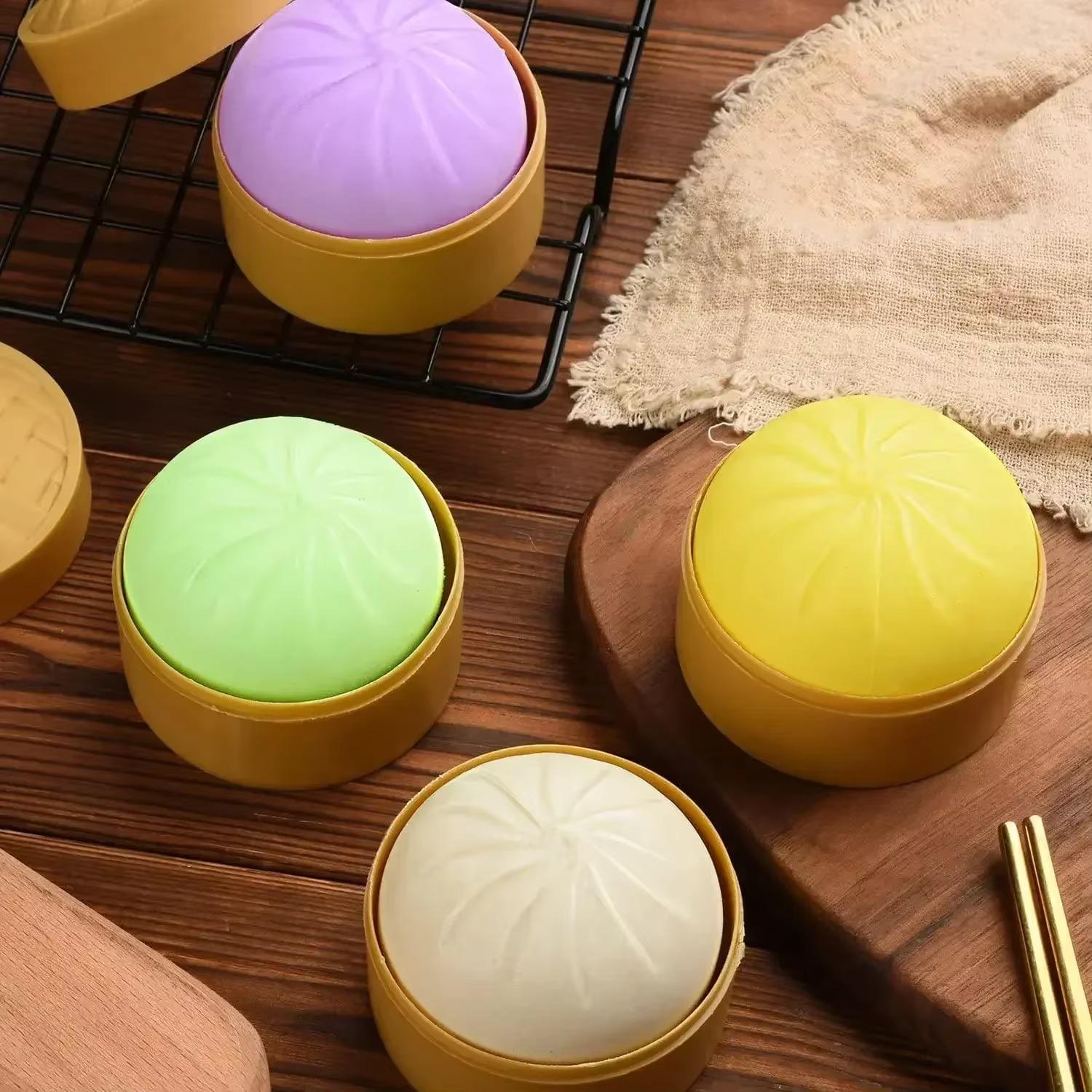 1PC Dumpling Stress Balls Fidget Sensory Toy Simulation Food with Little Steamer Squeeze Dough Ball Stress Relief Hand Toy