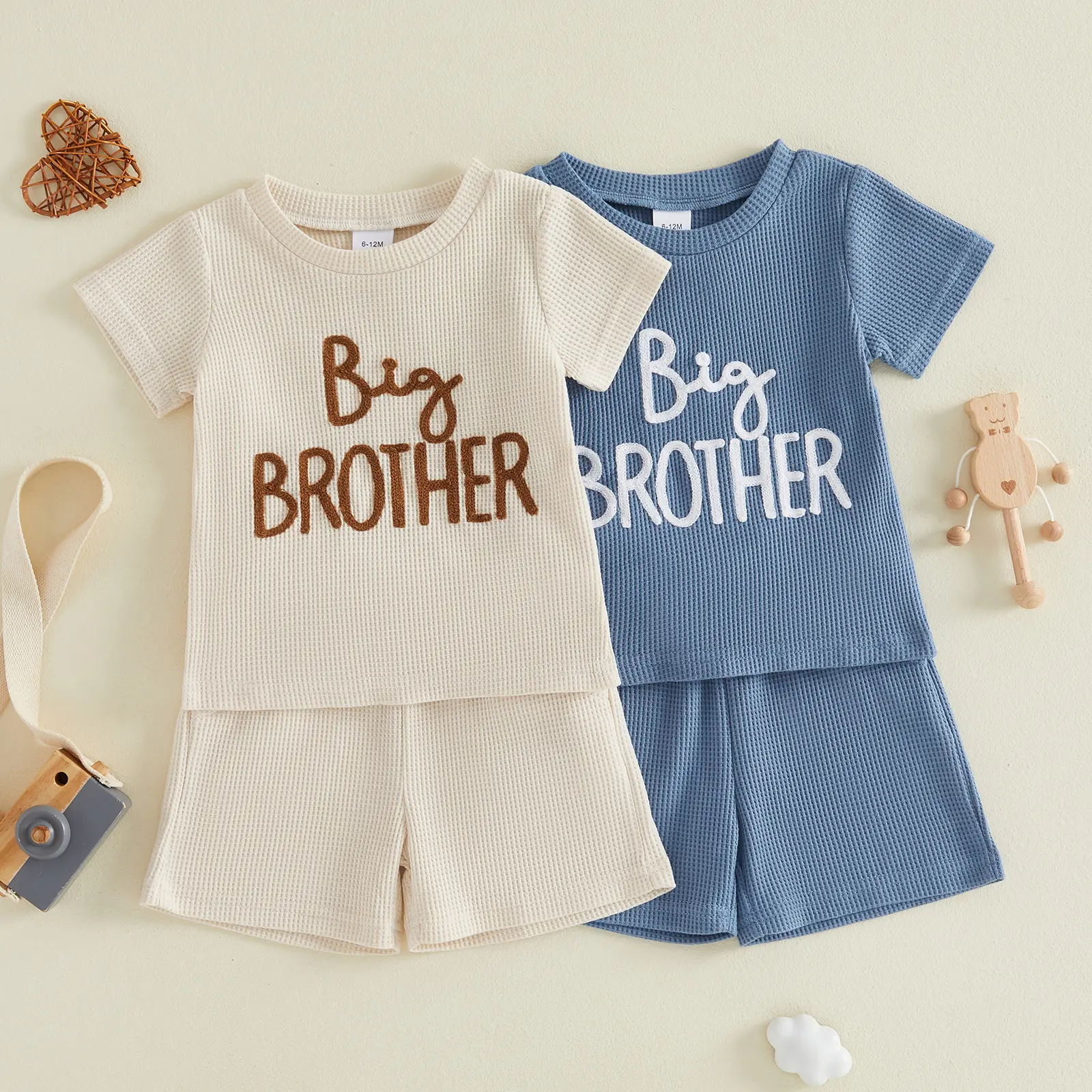 Canrulo 2PCS Big Brother/Sister Outfit Sets Short Sleeve O Neck Letter Embroidery T-shirt Tops + Shorts Suit for Toddler Boy Girl Summer Clothes
