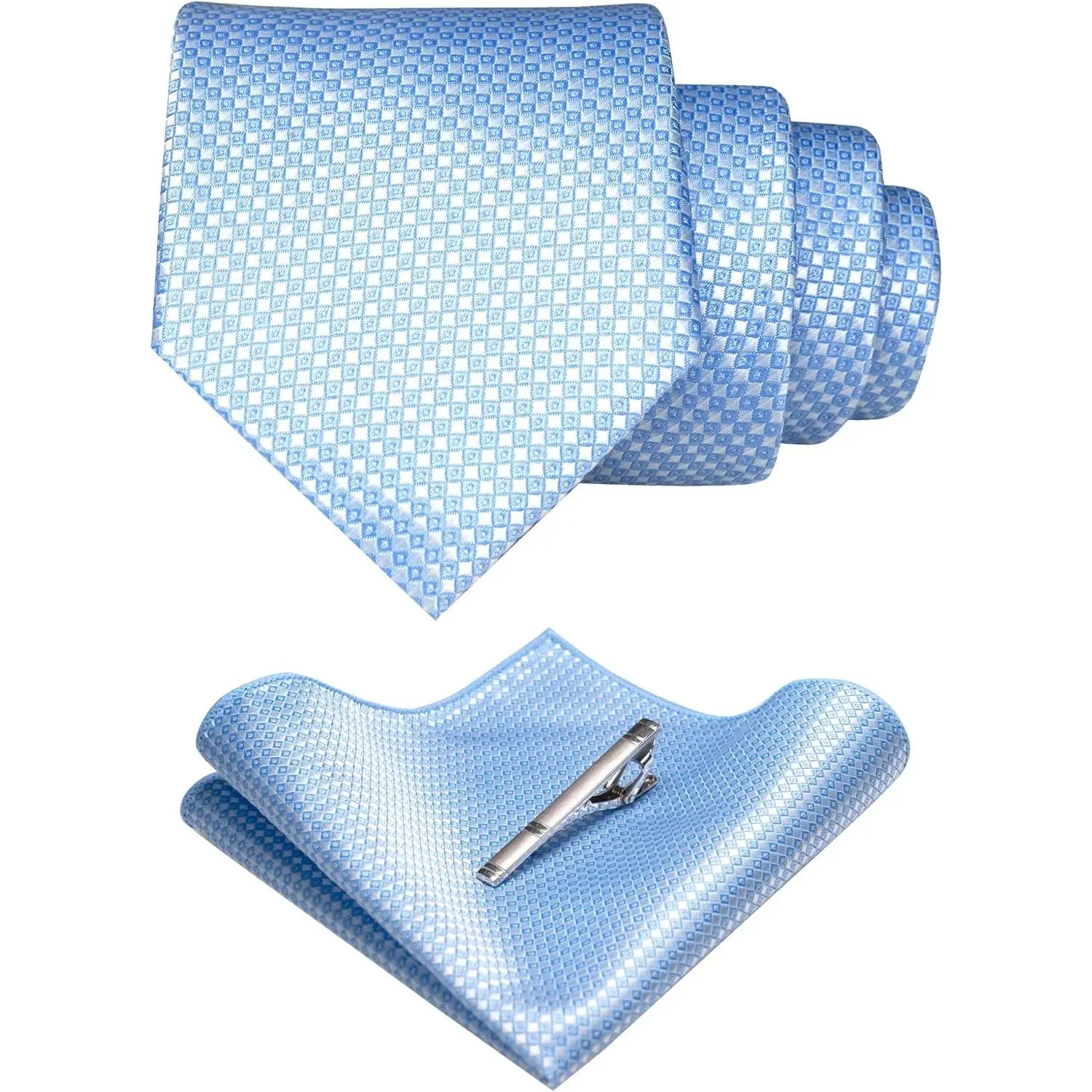 Men's Woven Tie and Pocket Square Set with Tie Bar - Solid NecktieGift