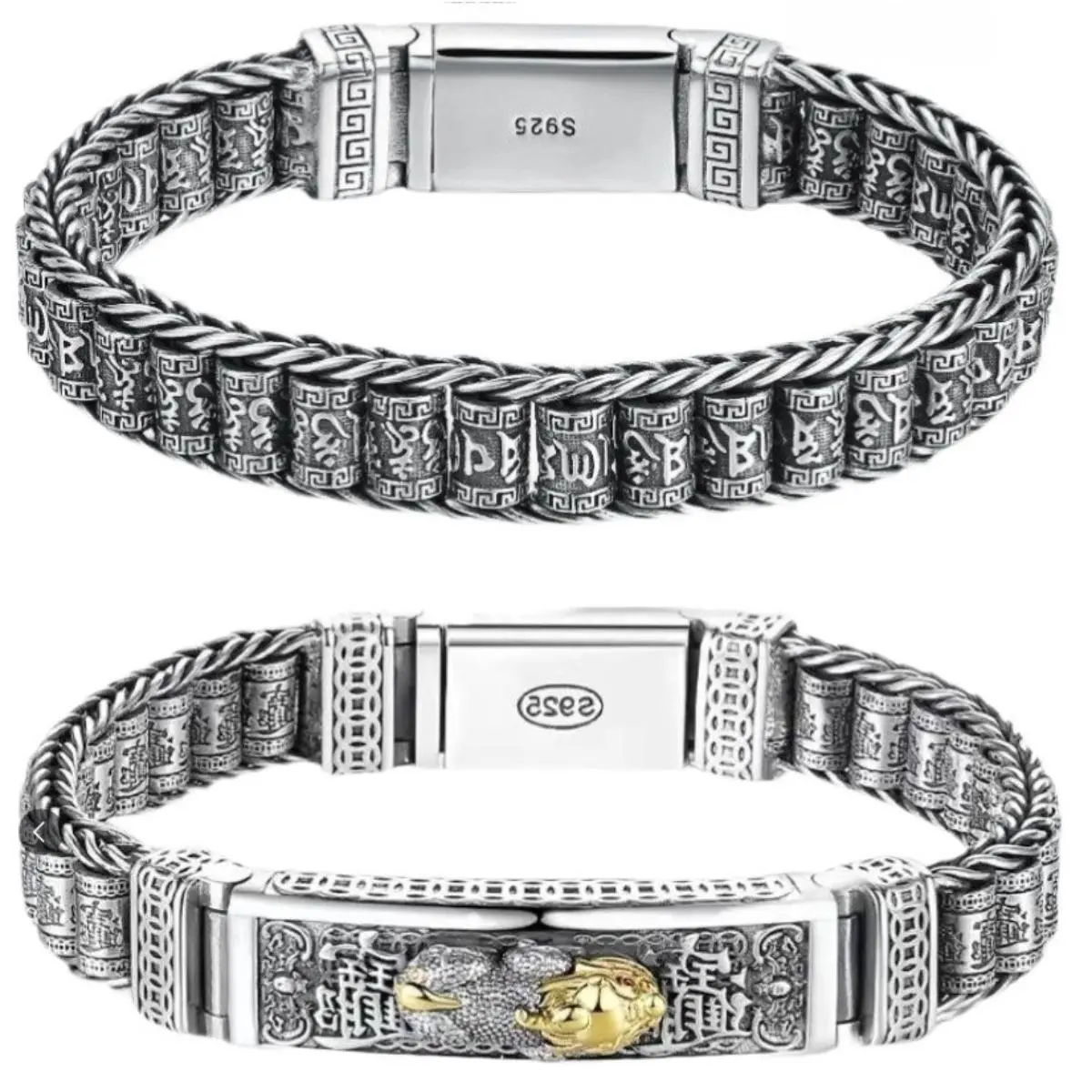 S925 Sterling Silver Pixiu Bracelet for Women & Men, Feng Shui Wealth Braided Charm with Six-Character Mantra, Adjustable Lucky Protection Jewelry for Daily Wear Gift