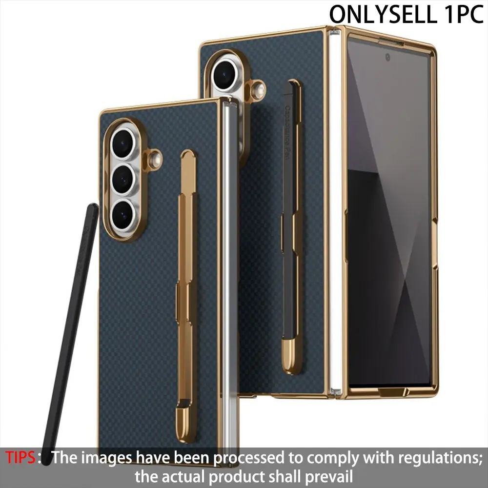 Foldable phone case with free stylus pen, compatible with Samsung Galaxy Z Fold 7, 6, 5, 4, 3, front screen tempered glass screen protector, integrated case and film design, durable, Shockproof protective cover