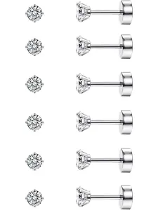 20G Cartilage Earring Stud for Women Men 316L Surgical Steel Flat Back Earrings Set, 2-6mm Round CZ Screw Back Stud Earrings for Cartilage Tragus Helix Piercing Hidden Helix Jewelry