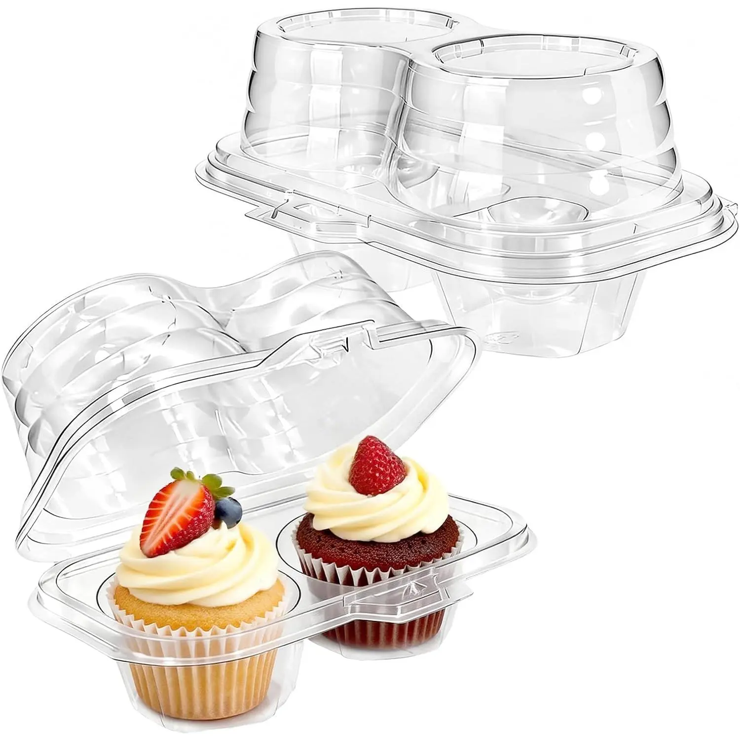 50 Pack Plastic Cupcake Containers with , Disposable 2 Count | Clear Cupcake Boxes Holders Carrier, Cake Storage Packaging to Go Muffin Containers for Dessert Donuts Wedding Birthday Party